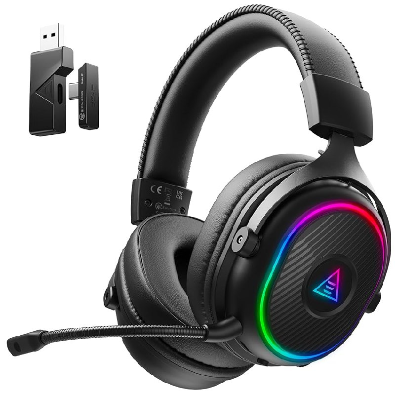 EKSA Cascos Gaming Inalámbricos para PC/Ps5/Ps4, Auriculares Gaming Inalámbricos con 2,4 GHz+BT 5,3 Modo Dual