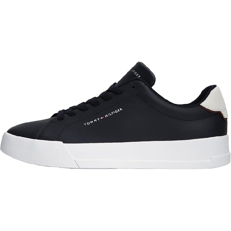 Tommy Hilfiger Court Sneaker Hombre Detail Essential de Piel, Azul (Navy Blue)