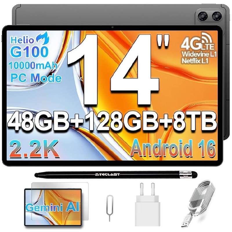 TECLAST T70PRO Tablet 14″ 2.2K Gaming Tableta Android 16, G100 2.2GHz Octa