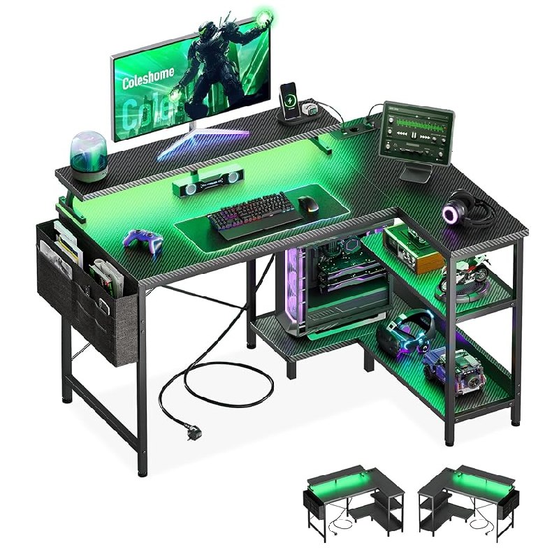 Coleshome Escritorio Gaming con LED, 100x80cm