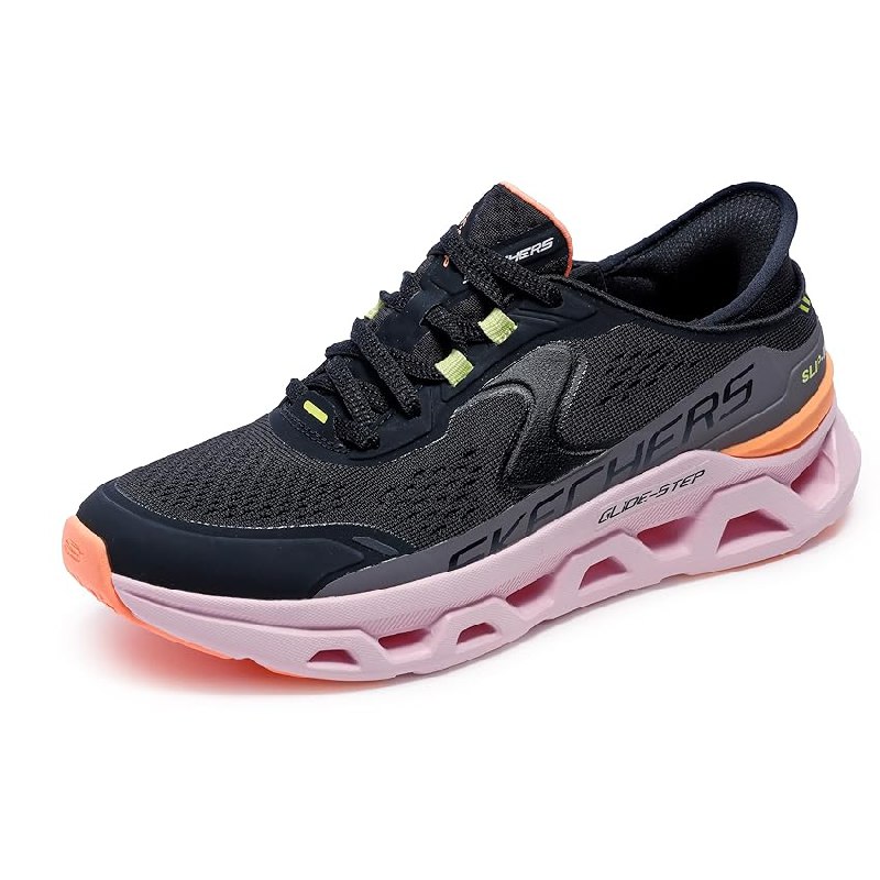 Skechers Glide-Step Altus sin Cordones para Mujer, Malla sintética Negra con Ribete múltiple