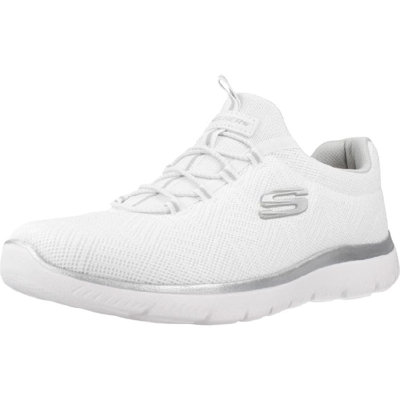 Skechers Mujer Summits Artistry Chic Zapatillas, White Mesh/Silver & Gray Trim