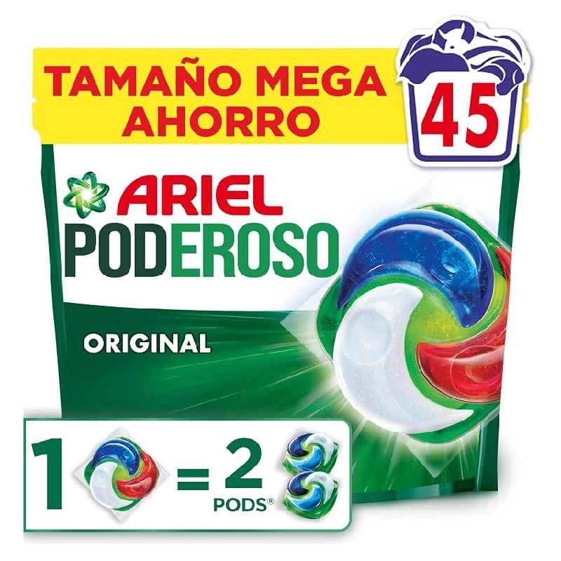Ariel Pods PODEROSO Detergente lavadora capsulas | 45 Lavados | Original | POD GRANDE