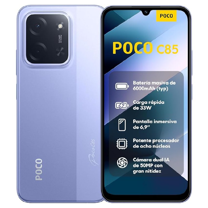 XIAOMI POCO C85 Smartphone de 6+128GB Morado Batería de 6000 mAh