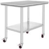 VEVOR Mesa de Trabajo 2 Niveles 90 x 60 x 85 cm, Mesa con Ruedas de Acero Inoxidable