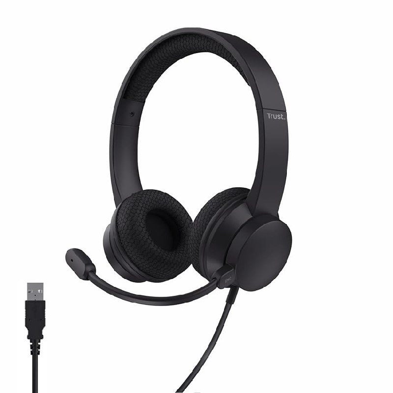 Trust Roha II Auriculares con Cable USB con Micrófono ENC, Negro