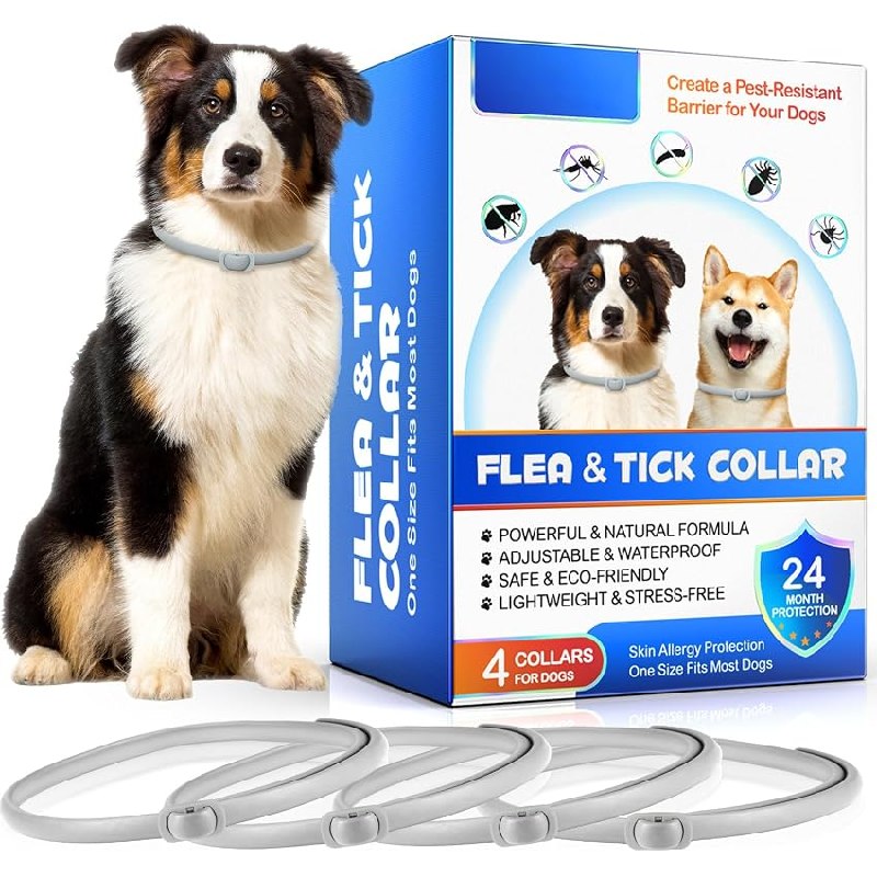 Collar Antiparasitario Perros, Collar Antipulgas Perros 4 Piezas con 24 Meses de Protección Efectiva
