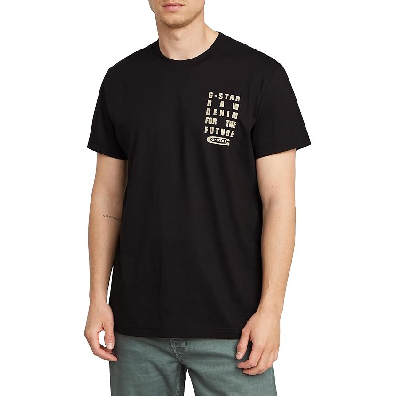 G-STAR Para Hombre Camiseta Text Chest, Negro (dk Black D25968)