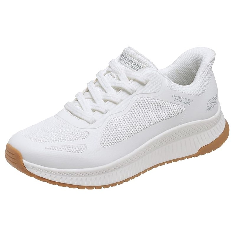 Skechers Mujer Bobs Squad 4 Staple Look Slip-In ENTRENADOR, White Mesh