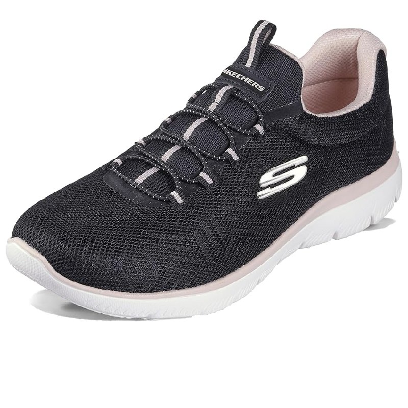 Skechers Mujer Summits Artistry Chic Zapatillas, Black Mesh/Light Pink Trim