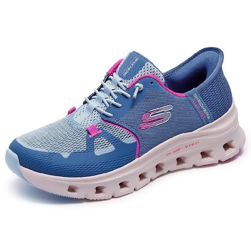 Skechers Mujer Glide-Step Pro Slip-In ENTRENADOR, Slate Mesh/Pink Trim