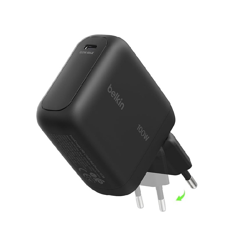 Belkin BoostCharge Cargador USB C, Cargador GAN Compacto 100W Plegable
