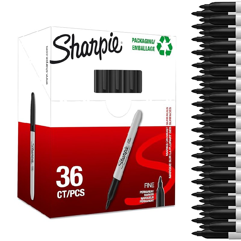 Sharpie rotuladores permanentes | punta fina | tinta negra | caja de 36 marcadores