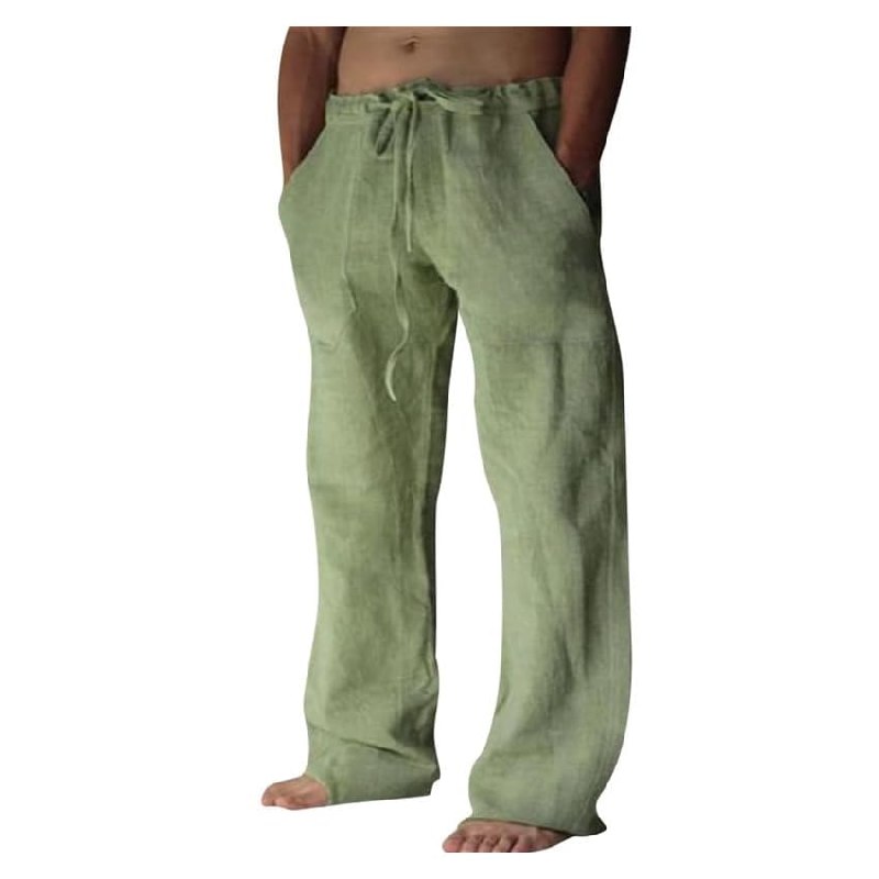 Litthing Pantalones de Lino para Hombre Algodón Verano con Bolsillos Cordó