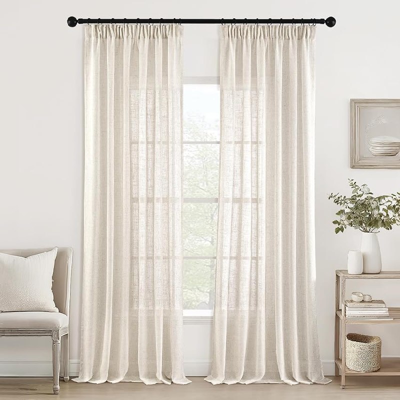 MIULEE Cortinas de Lino Translúcido 2 Piezas Natural 235x140cm (HxL)
