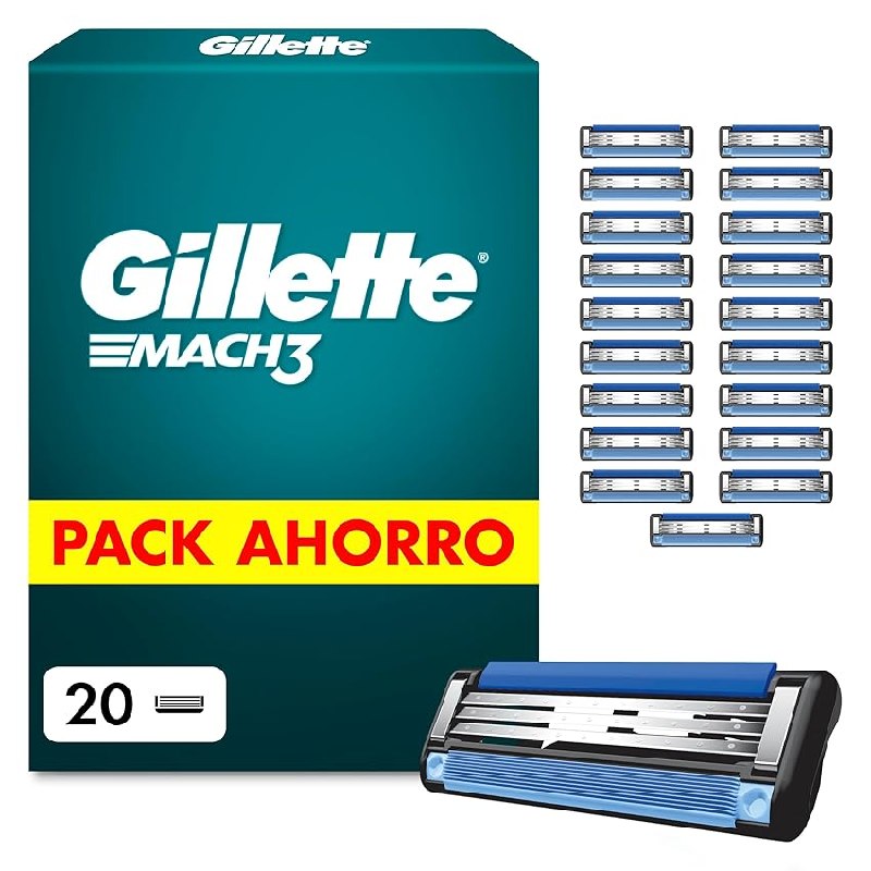 Gillette Mach3 Base Cuchillas de Afeitar Hombre, Pack de 20