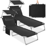 tectake® Set de 2X Tumbonas Jardín Exterior, Tumbonas Plegables con Reposacabezas