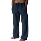 Litthing Pantalones de Lino para Hombre Algodón Verano con Bolsillos Cordó