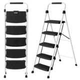 UZIRO Escalera Plegable 5 Peldaños de Acero y Aluminio, Escalera Pequeña Plegable