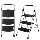 UZIRO Escalera Plegable 3 Peldaños, Estructura de Acero y Aluminio