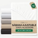 Sábana Bajera 180×200 – Algodón 400 Hilos Bolsillo 30cm (12″)