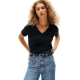 Tommy Hilfiger Camiseta de Manga Corta Mujer New Slim Cody con Cuello de Pico