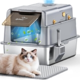PalNests Arenero Gato Acero Inoxidable, XXL Caja de Arena para Gatos con Tapa Abatible de 105°