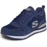 Skechers Mujer OG 85 Goldn Gurl Trainer, Navy Suede/Mesh/Nylon/Silver Trim
