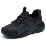 Skechers Niños Bounder Brisk-Burst Slip-In ENTRENADOR, Black Synthetic / Textile / Blue & Black Trim