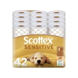 Scottex Papel Higiénico Sensitive 42 rollos con 3 capas cuidado delicado gracias al
