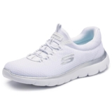 Skechers Mujer Summits 12980 Zapatillas, White Mesh/ Silver Trim