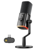 MAONO PD100W Micrófono Gaming Inalámbrico para PC, Micrófono Dinámico USB con Reducción de Ruido