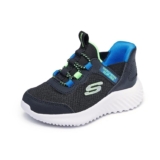Skechers Niños Bounder Brisk-Burst Slip-In ENTRENADOR, Black Synthetic / Textile / Blue & Black Trim