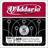 D’Addario PL009-5 Cuerda individual de acero liso para guitarra electrica/acustica 5