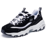 Skechers Mujer D’Lites Biggest Fan Trainers, Black Trubuck/White Mesh/ Silver Trim