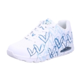 Skechers Mujer Uno Spread The Love Trainers, White Duraleather/Blue Heart Print Trim